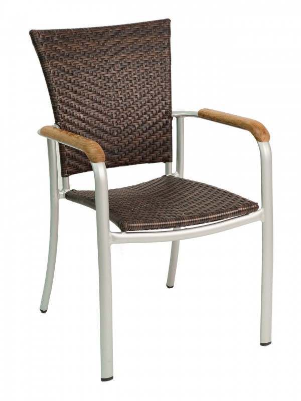 Afrekenen twee Oriënteren AL-5605 Wicker Dining Chair with Real Teak Arms - Sunbrite Outdoor Furniture